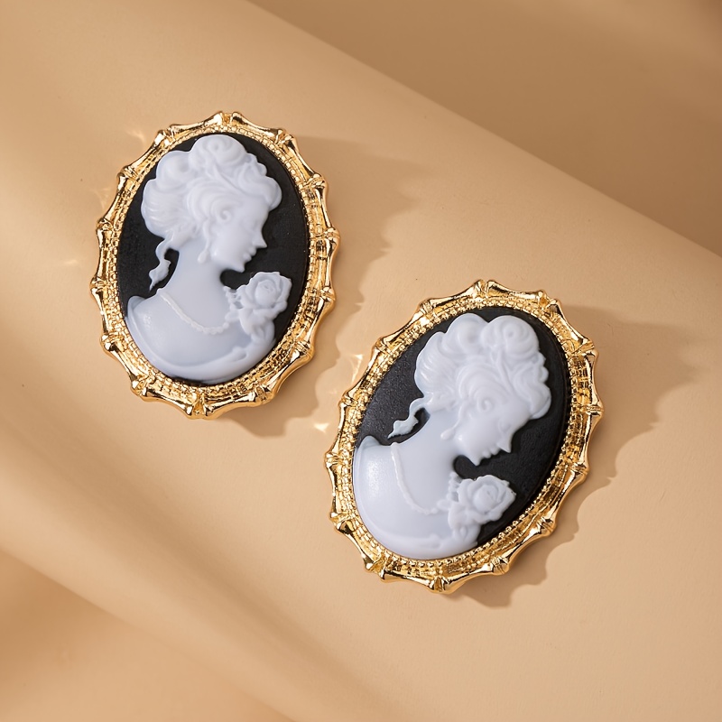 TEMU Of Beautiful Portrait Korean Style Cute Minimalist Fashionable Small Fragrance Wind Earrings With Design Sense Women's Earrings
