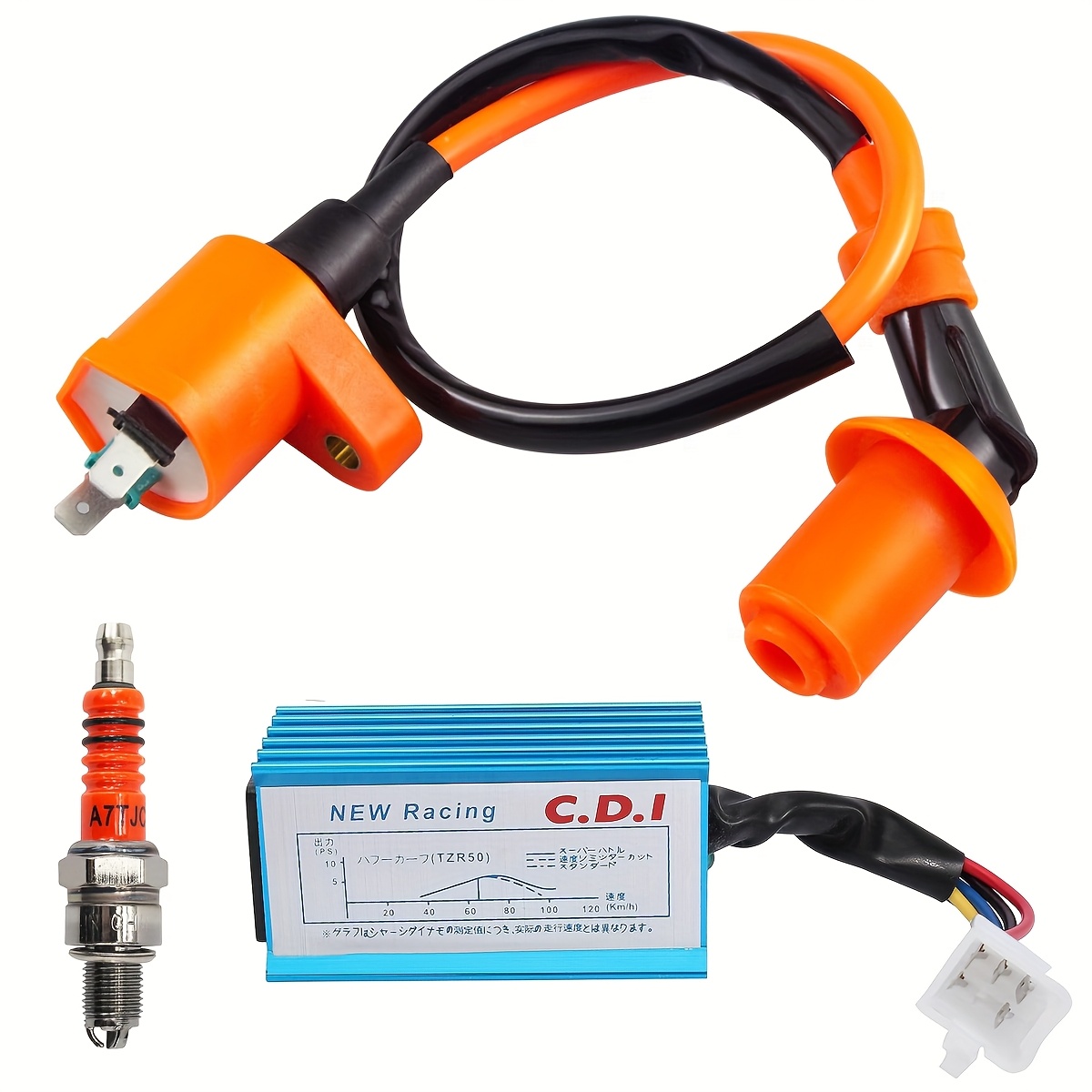 TEMU High-performance Racing Ignition Coil For Gy6 50cc, 150cc, And 125cc Atv Moped Scooter Parts With 6-pin Cdi 3-electrode Spark Plug - Durable