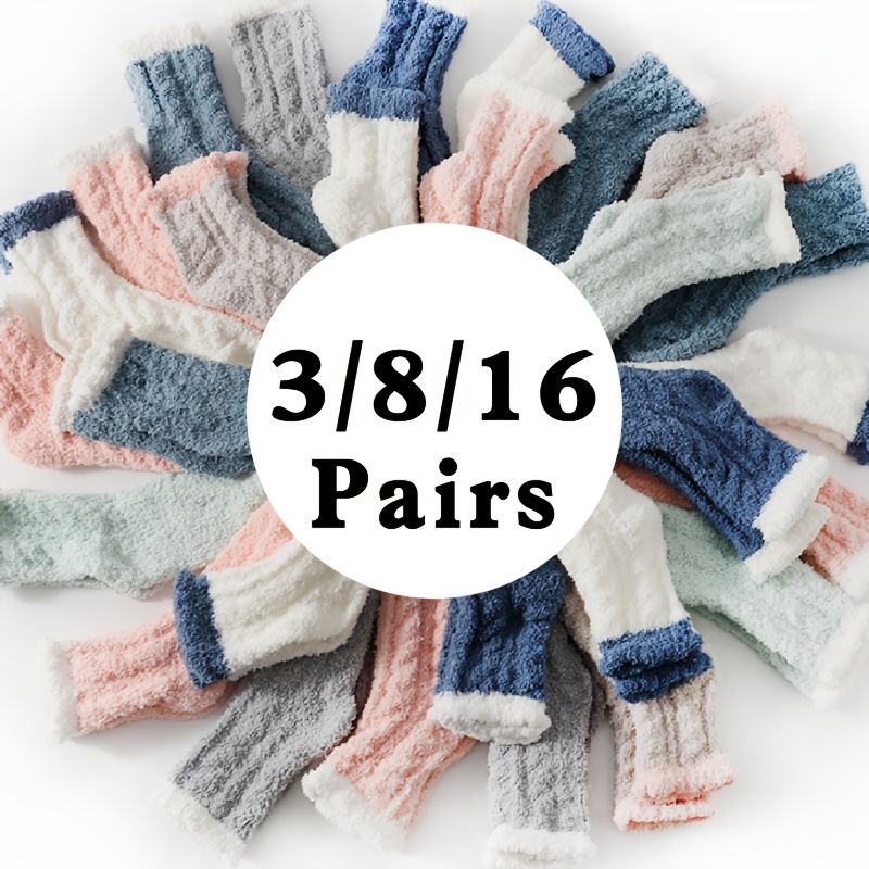 

3/8/16 Pairs Women's Cozy Fuzzy Mid-calf Socks, Soft Warm Knit Socks, Polyester 97%, Elastane 3%, With Fleece Lining, For Hand Wash Only