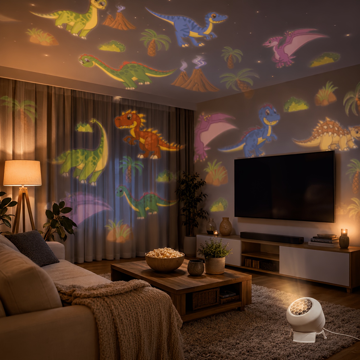 Dinosaur Themed Dynamic Projection Lamp, Dinosaur Forest Elements, USB Plug In, 360° Rotation for Dreamy Light Effects, Soft Light, Applicable to Bedroom, Living Room, Birthday Parties, an Excellent Gift