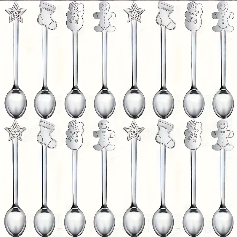 

16pcs, Stainless Steel Christmas Theme Mini Coffee Spoon, Dessert Spoon, Machine Washable, Suitable For Kitchen, Restaurant, Christmas Party