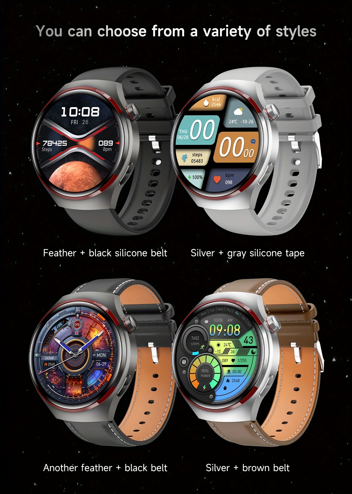 Montre connectée GPS pour homme 4 Pro Écran HD coloré de 1,53 pouces, cadran personnalisé, boussole, suivi de la condition physique, connectivité téléphonique sans fil, style moderne_voghion.com