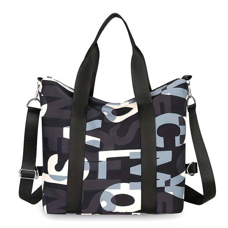 Image of Stylish Large Capacity Crossbady Bag With Vibrant Letter Print - Nylon, Detachable Shoulder Strap, Zip Closure, And Polyester Lining - Perfect For Daily Use & Travel