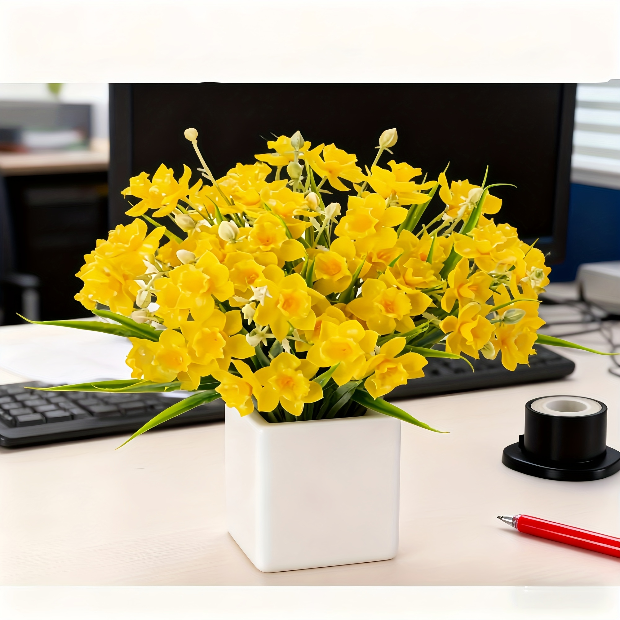 Image of 5pcs Of 50 Artificial Daffodil , Uv & Fade Proof, Ideal For Weddings, Hanging Bouquets, Indoor/outdoor Decor, Home, Garden, Office, Table Vase Arrangements - Perfect Get Well Gift