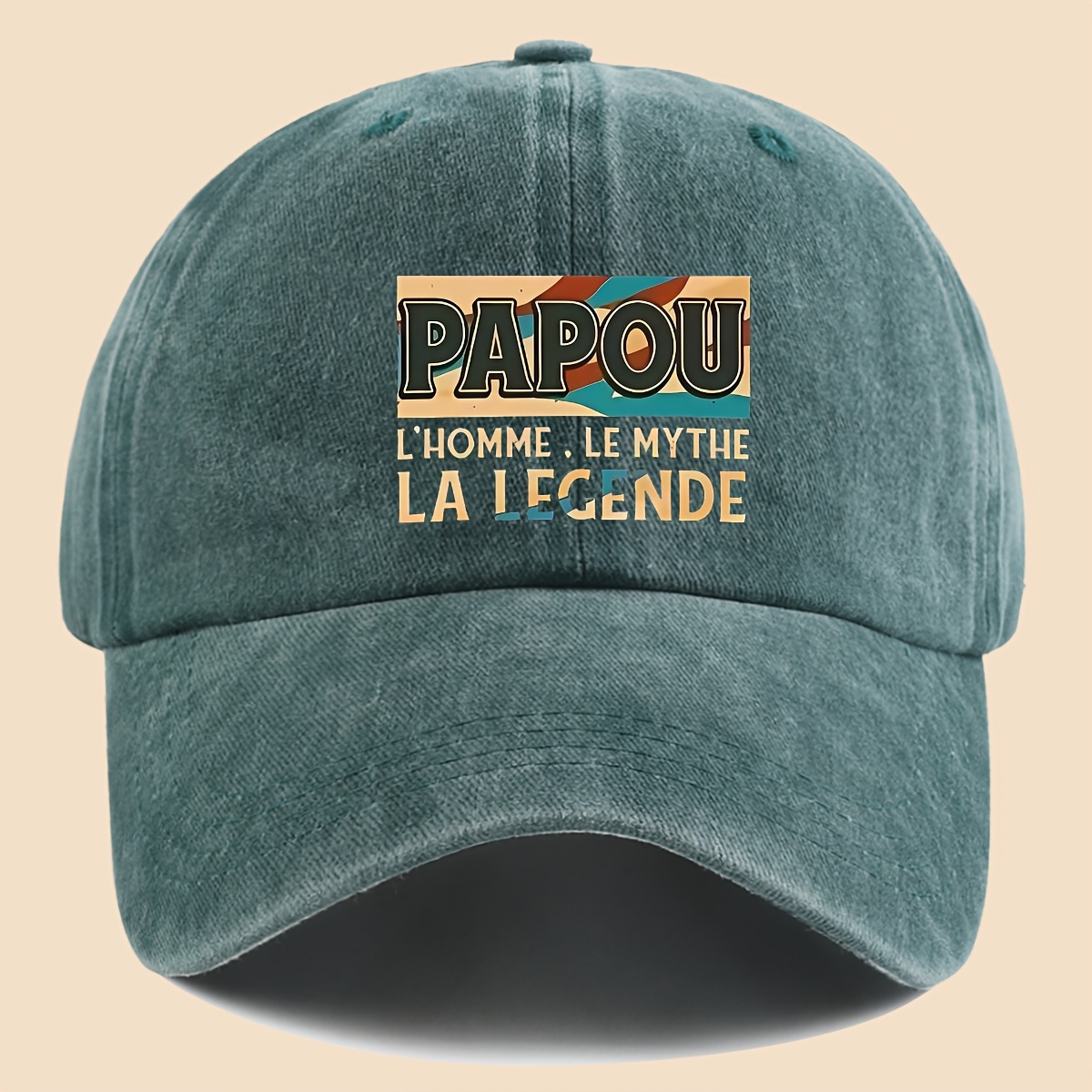 TEMU Casquette de baseball imprimée "PAPOU" avec un style rétro coloré, respirante et confortable. est de couleur unie, simple et noire, avec une