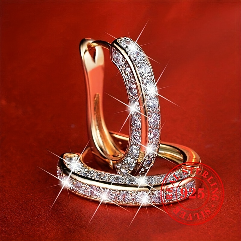 

Exquisite 925 Sterling Silver Hypoallergenic Hoop Earrings Embellished With Zircon Elegant Luxury Style For Women Wedding Gift