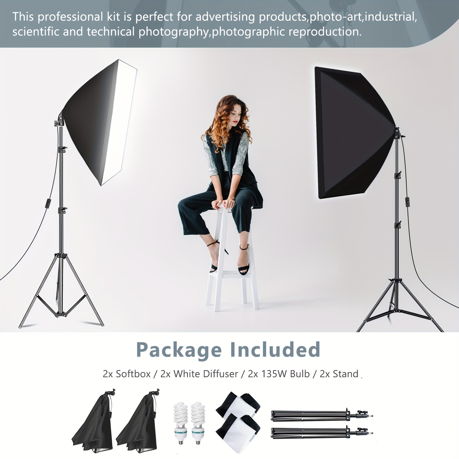 Softbox Lighting Kit Professional Photography 2x135W Soft Box Lights  Continuous Lighting Studio Equipment With Adjustable Light Stand F