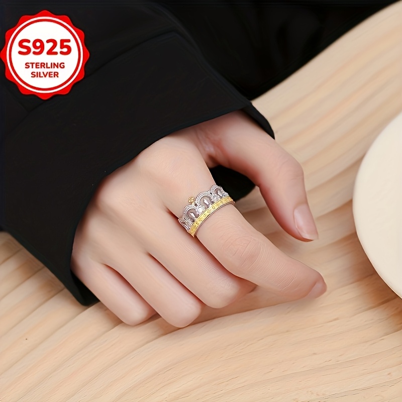 Women's 925 Hypoallergenic Sunflower Crown Adjustable Ring