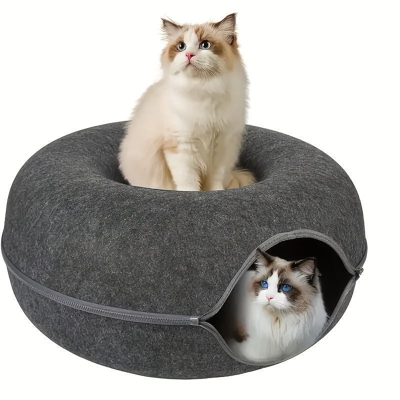 Pet Cat Donut Shaped Tunnel Bed, Interactive Toy Cat Bed, Dual-Use Felt Tunnel Cat House for Ferrets And Rabbits, Suitable for Small to Medium Cats to Train And Play — Zaynora Luxury Marketplace