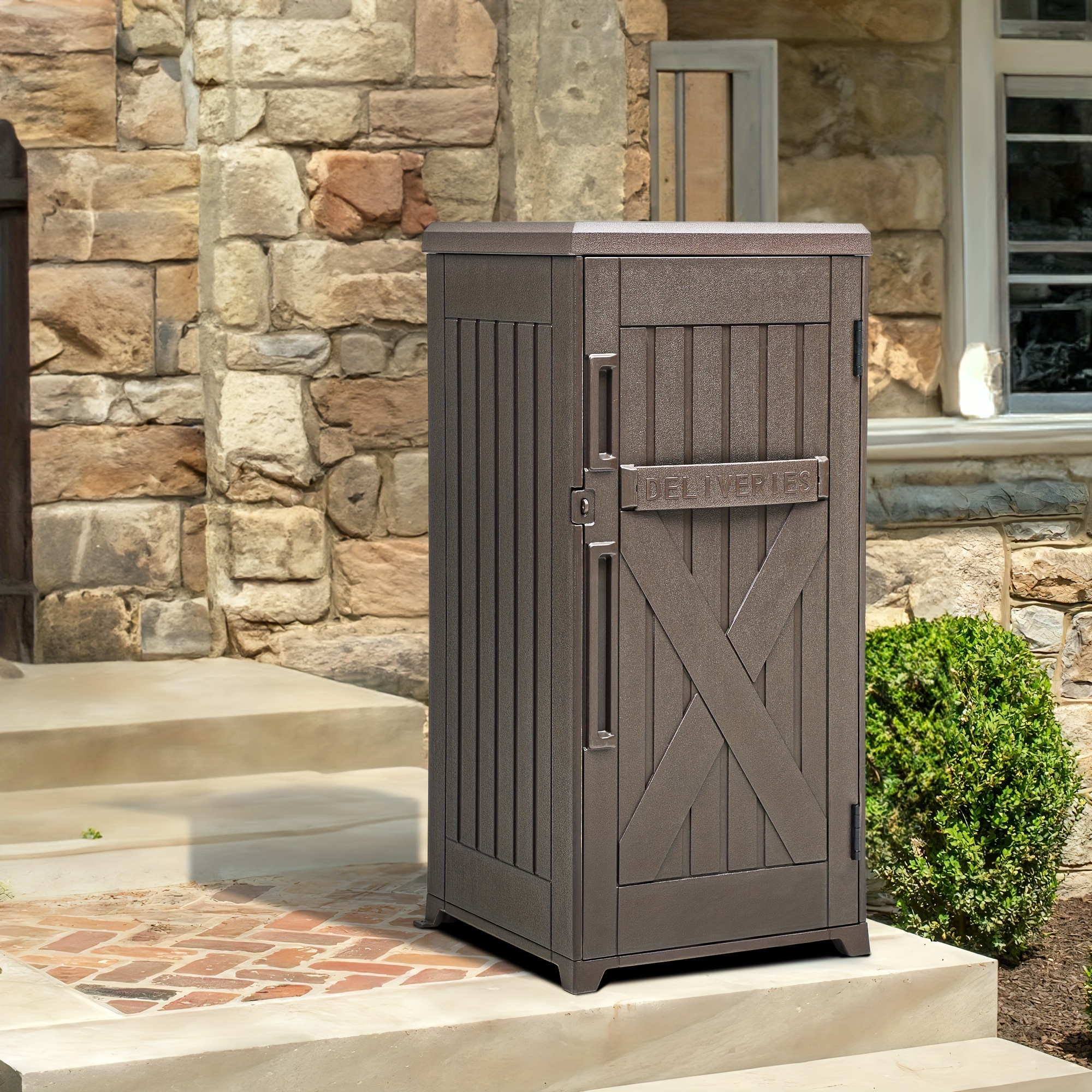 

60 Gallon Large Package Delivery And Storage Box With Lockable , Resin Outdoor Package Delivery And Waterproof For Porch, , 8.5 Cubic Feet, Brown