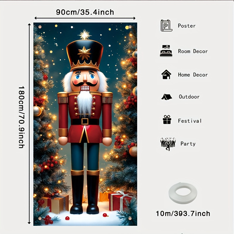 TEMU Bannière de porte 2D plate - Bannière de porte 2D plate 1pc, bannière de porte plate 2D sur le thème de Noël avec un soldat et un design .