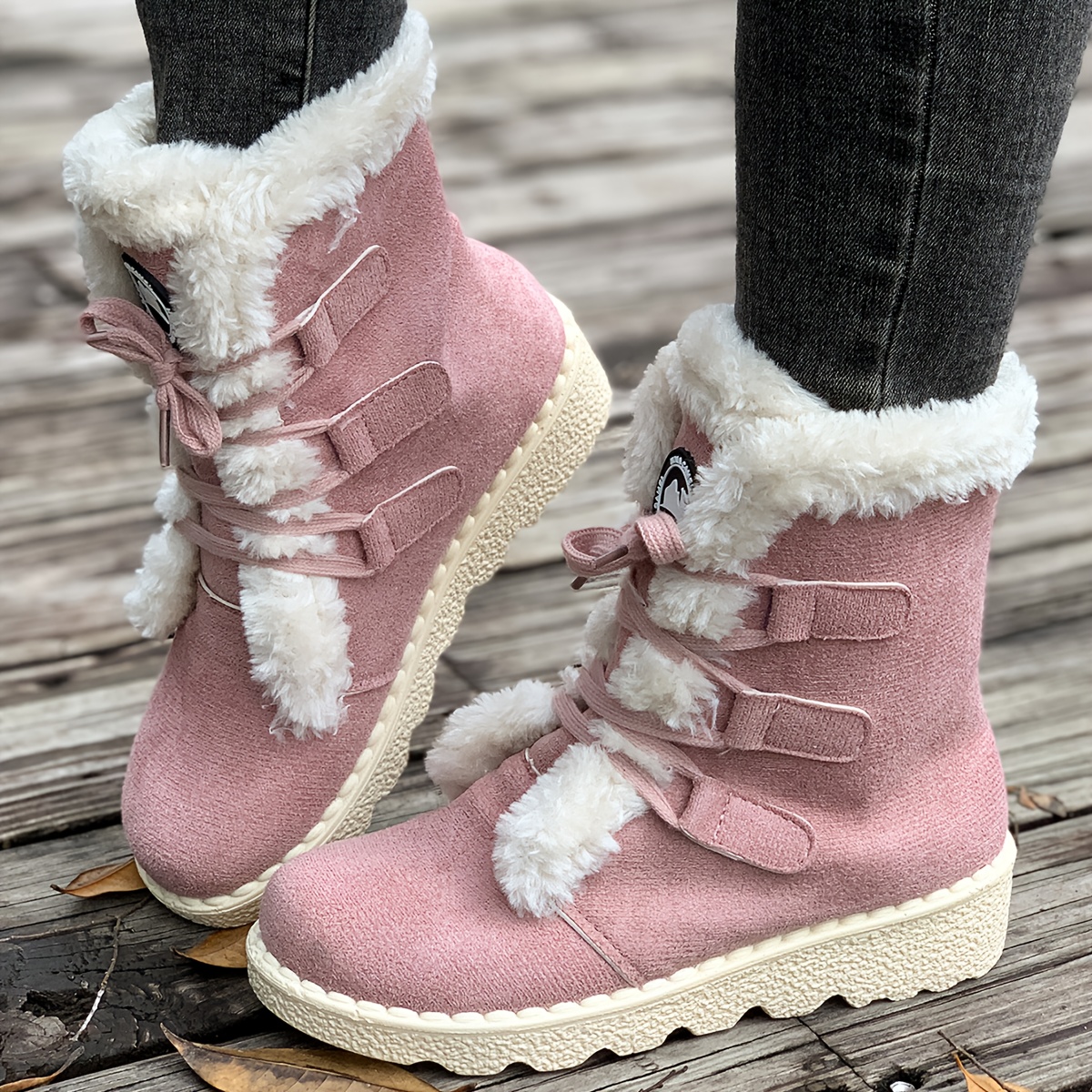 ladies winter footwear cozy   calf boots designed for snow featuring a lace up style Product details 7