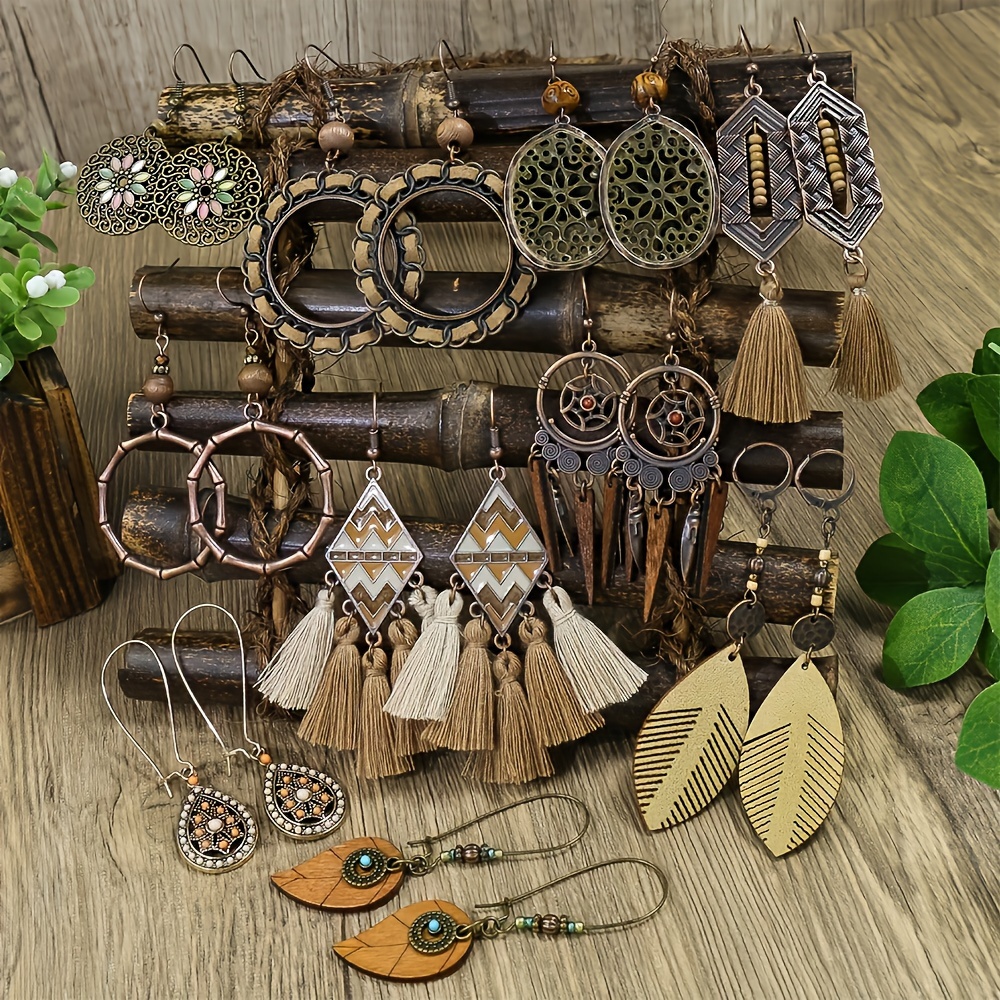 

10 Pairs Of Bohemian Earrings Vintage Pendant Earrings Bohemian Earrings Set With Ethnic Romantic Su Personality Earrings Alloy Long Bohemian Pendant Earrings For Women