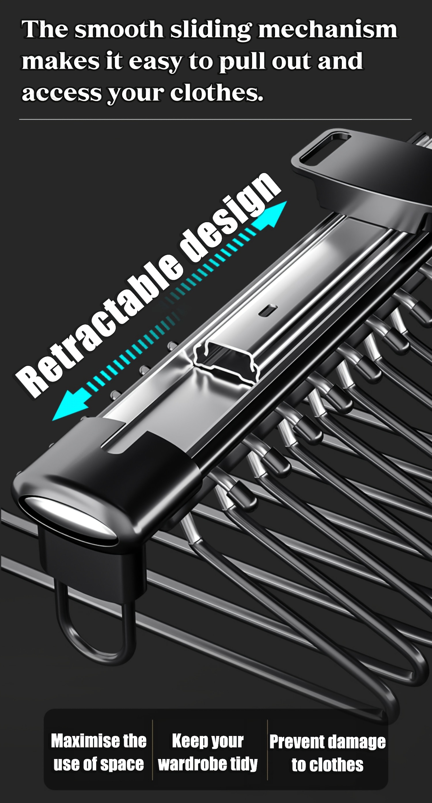 Space-Saving Top-Mount Telescopic Pant Organizer - Adjustable Aluminum Closet Storage Rack with Small Space Shelves, Easy Installation, Compact & Durable, Ideal for Apartment Closets, Closet Organization | Modern Closet Organizer | Adjustable Rods, Closet Organizers And Storage, Mounted Closet Systems