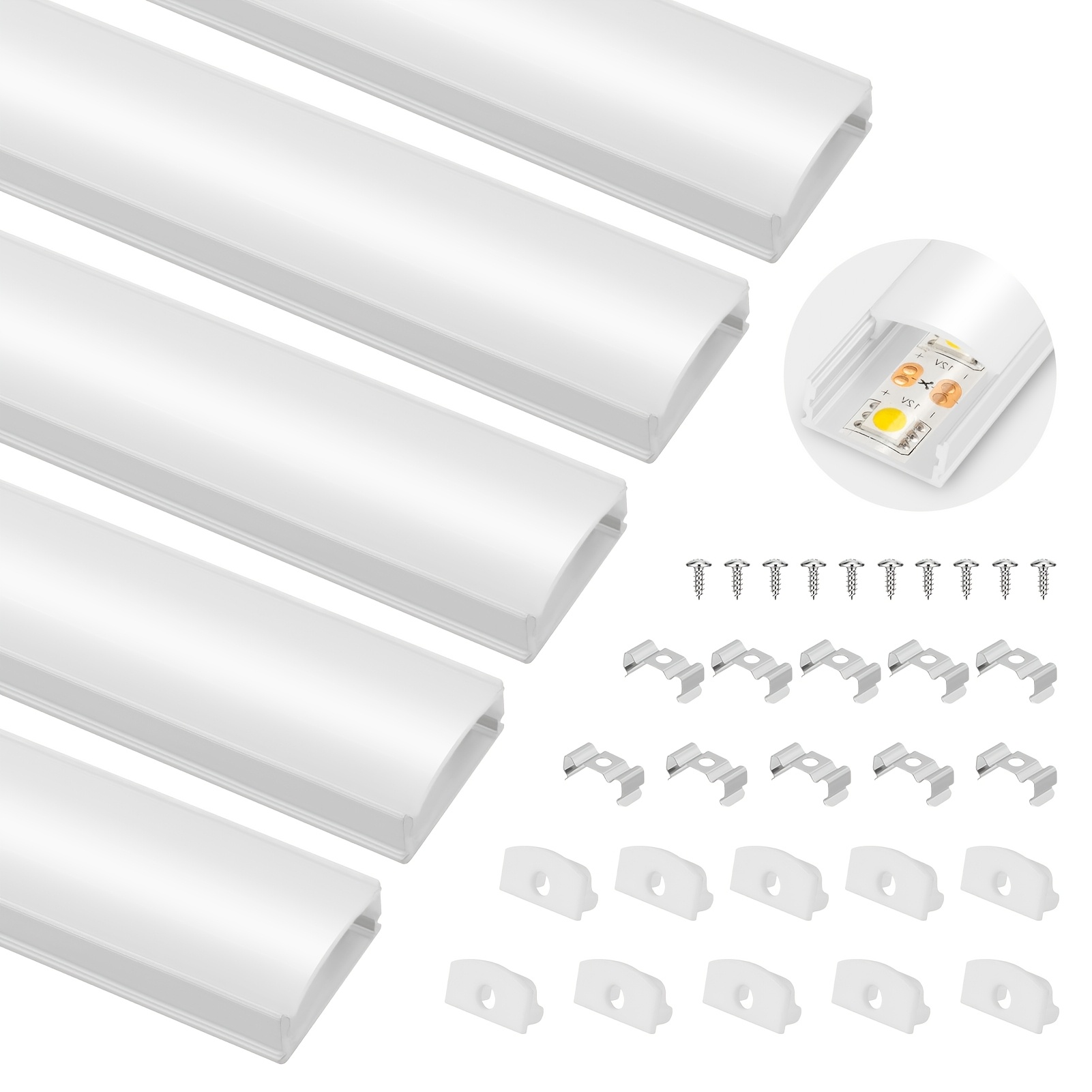 TEMU 5pcs Aluminum Led U/v Strip System With End Caps And Mounting Clips - U/v Profiles For Light Installation, Durable And Stylish Design,