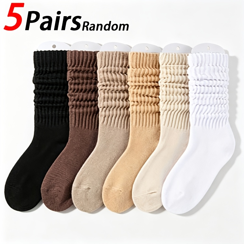 TEMU 5-pair Random Women's Calf Socks, Slouch Socks, Over-the-calf Socks, Autumn/winter Casual Warm Versatile Leg Warmers, Fashionable, Soft, And