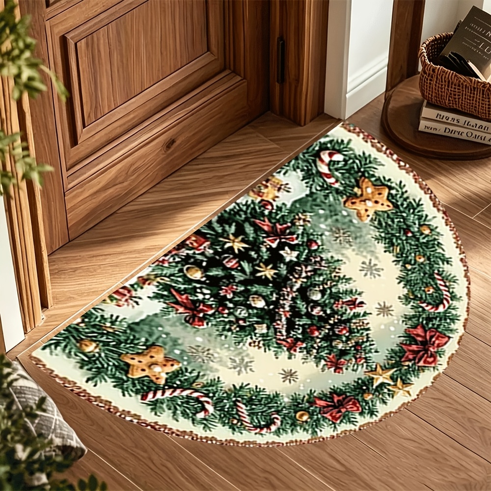 item picture 1pc thick soft warm half circle suitable for living room bedroom kitchen bathroom entrance non slip machine washable mat with pvc backing warm   suitable for fall halloween christmas decor half round for entryway