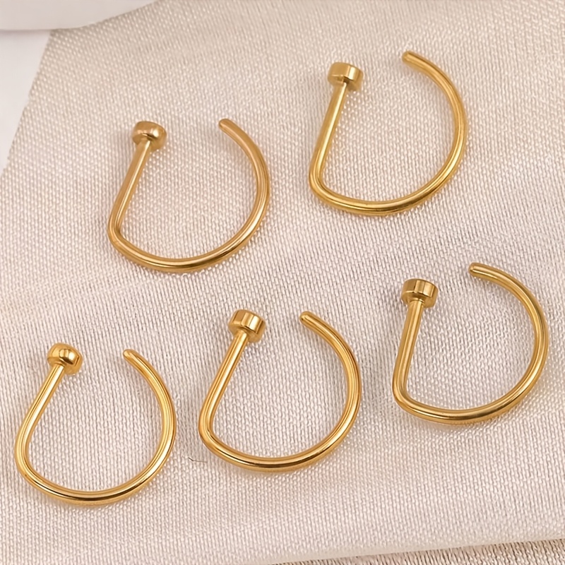 Image of 5pcs Fake Piercing Nose Ring Women Men Fashion Punk Non Piercing Thin Metal Single-sided Nose Clip Stainless Steel Perforation Septum Suitable For Women Body Jewelry