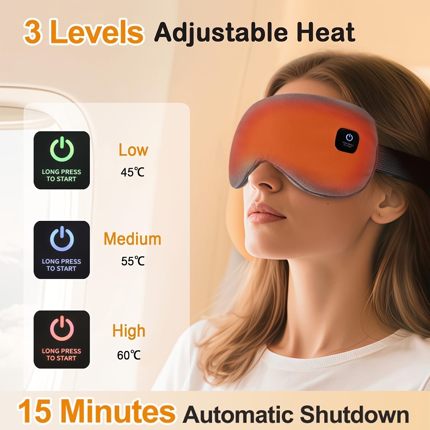 Rechargeable Eye Mask, 3 Adjustable Temperature Settings, Washable Soft Velvet, Wireless Design, Ideal for Nap Travel Sleep Eye Relaxation for Women Men