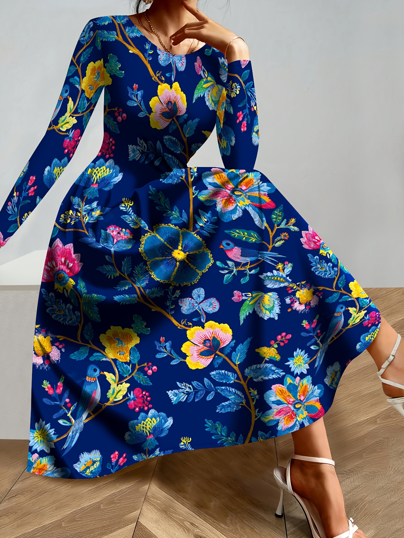 blue bird print dress Hummingbird Panel Dress (Blue) – ZAIMARA