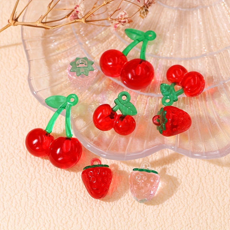

10pcs Transparent Red Pink Strawberry Cherry Charms Summer Fruit Acrylic Pendants For Diy Jewelry Making Handmade Necklace Earrings Accessories