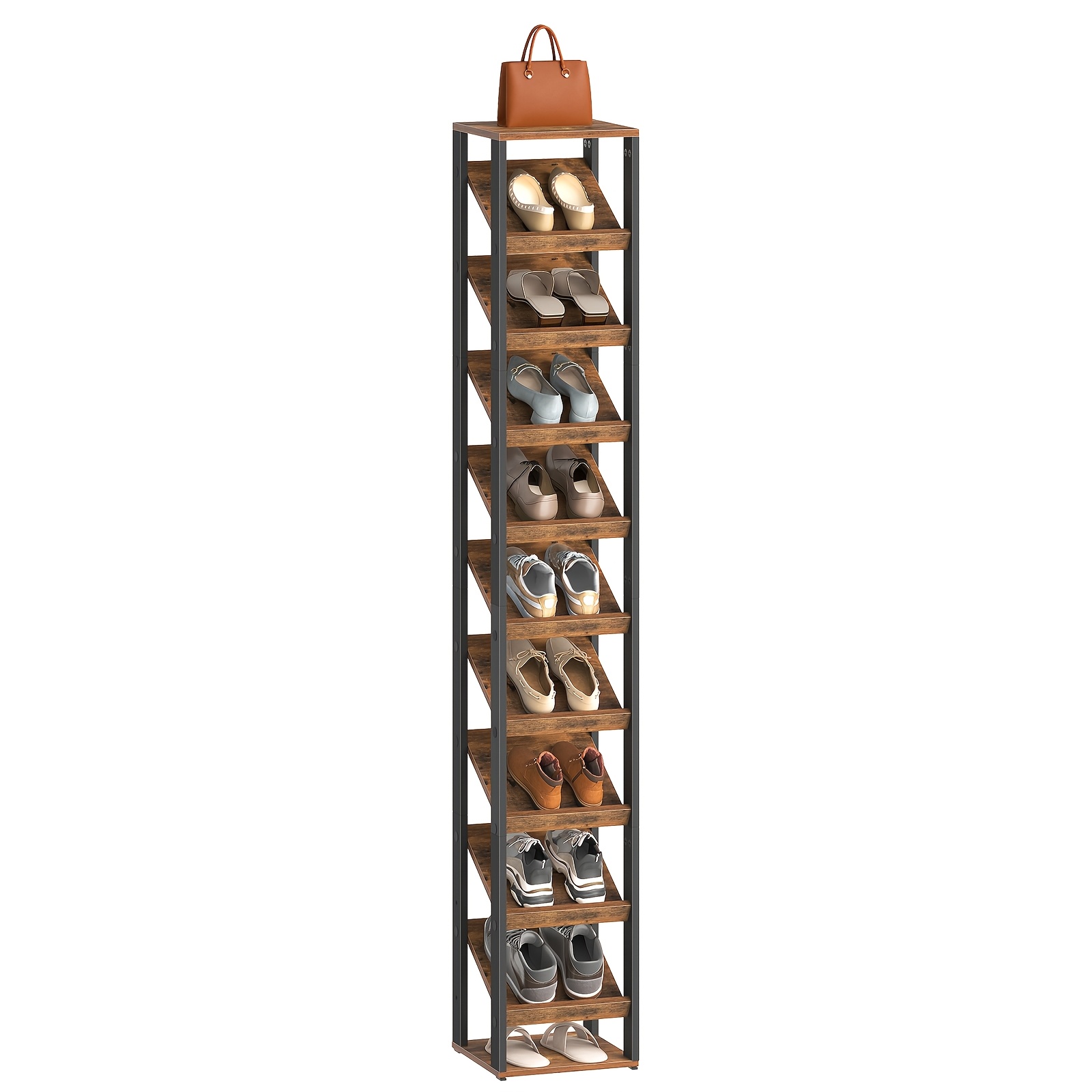 Image of 10-tier Shoe Rack, Shoe Storage Rack, Tilted Design, Space-, Suitable For Entryway, Hallway, Foyer, , /white