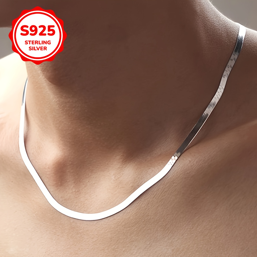 

1pc Vintage Style 925 Sterling Silver Flat Snake Bone Necklace, Unisex Clavicle Chain, Elegant Fashion Jewelry, Ideal For & Gifting, With Christmas Gift, Birthday Present, For Accessory