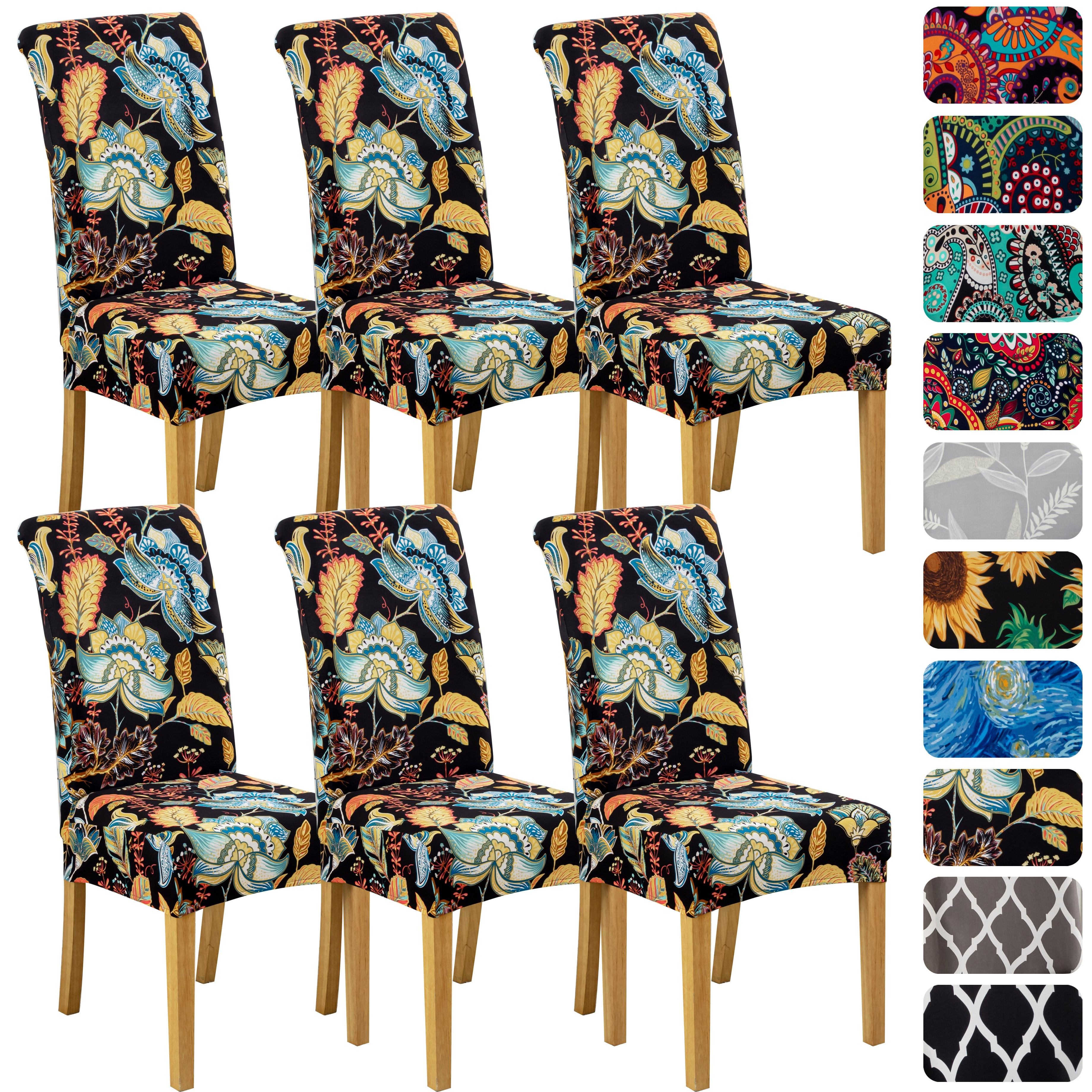 TEMU 4/6pcs Housses de Chaise de Restaurant à Haute Élasticité Imprimées, Amovibles et Lavables, Couvertures de Protection de Chaise de Cuisine