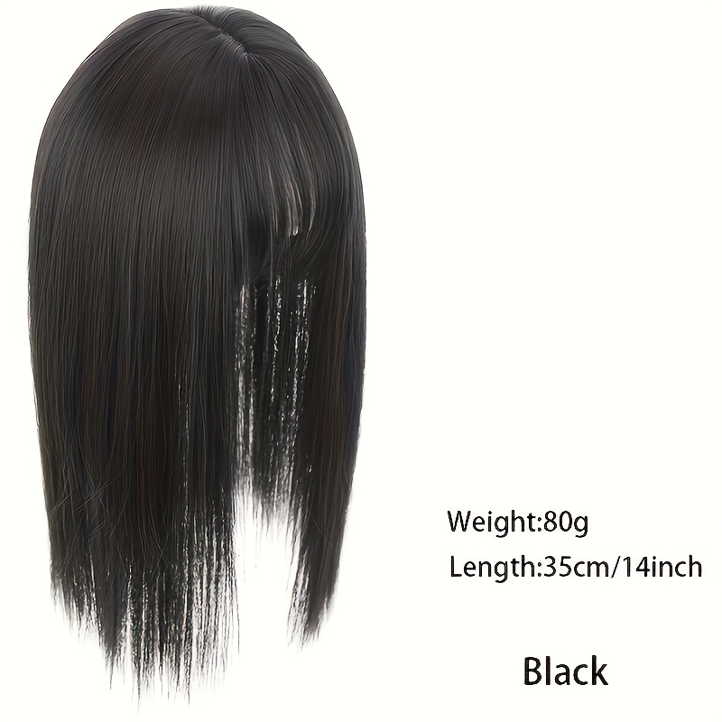 14 inch synthetic hair topper for women with bangs clip in straight hairpiece for thinning hair large base wiglet black with highlights versatile style for all   hair accessories details 7