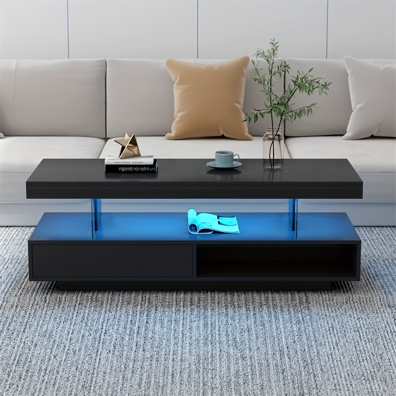 

Coffee Table | Modern Center Table With Storage Space, 2 Drawers Rack, Black