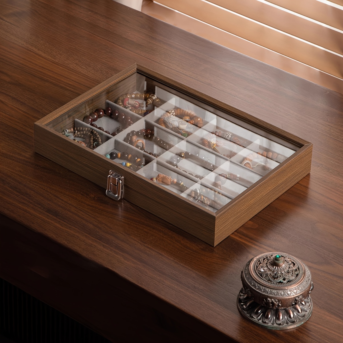 elegant vintage wooden jewelry display box clear lid Temu Australia