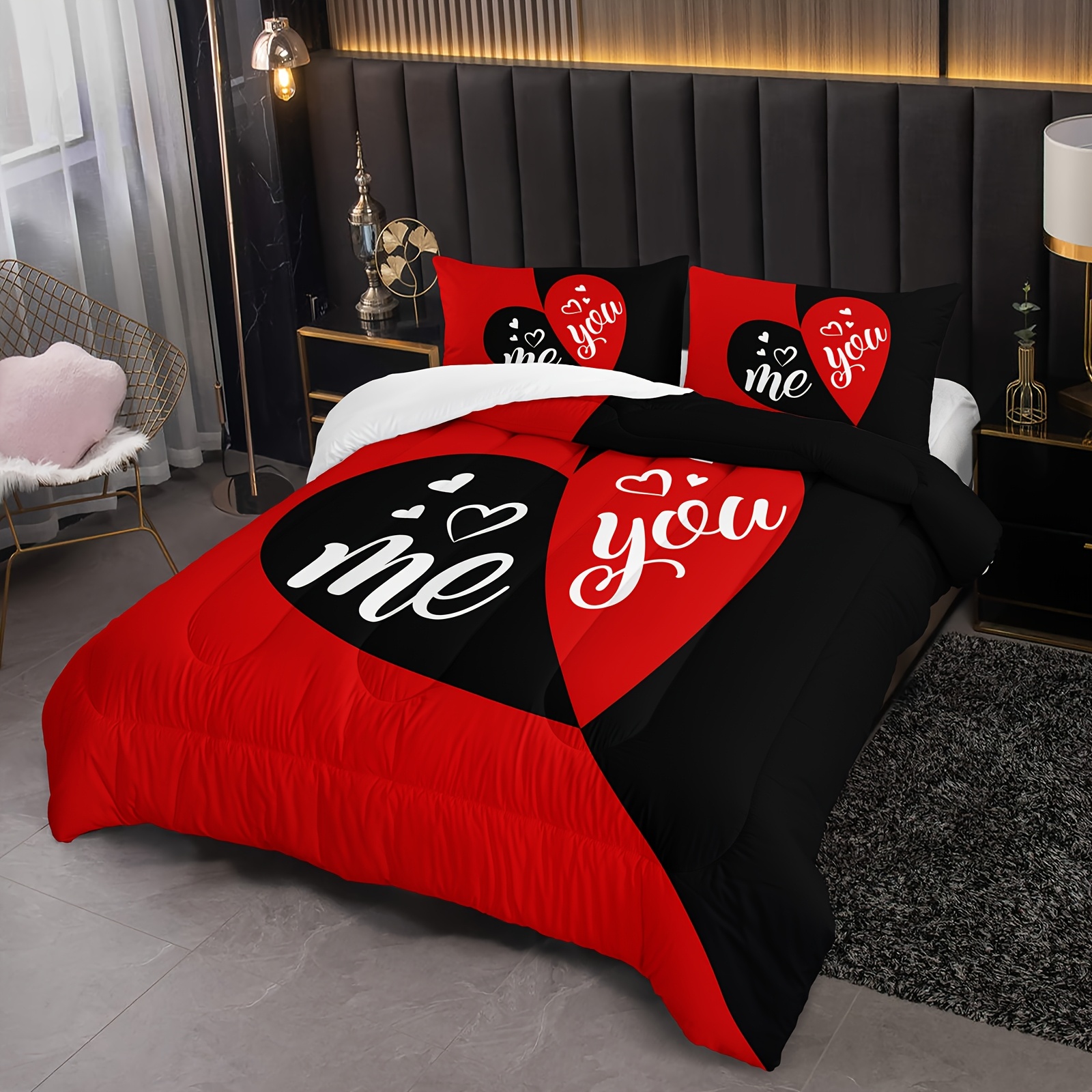 3pcs   comforter set queen size   comforter couple bedding for women husband wife mr mrs heart shape quilt with 2 pillowcases Product details 8