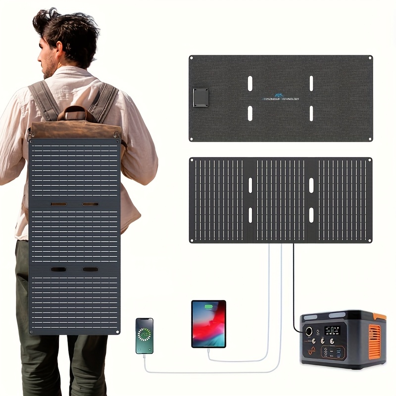 30w portable folding solar panel charger dual usb a usb c high single crystal silicon removable photovoltaic module solar powered charging for phones devices details 2