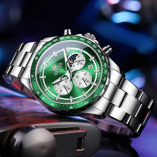 mens luxury watch luminous chronograph watches moon phase quartz male watch large dial with calendar wristwatch