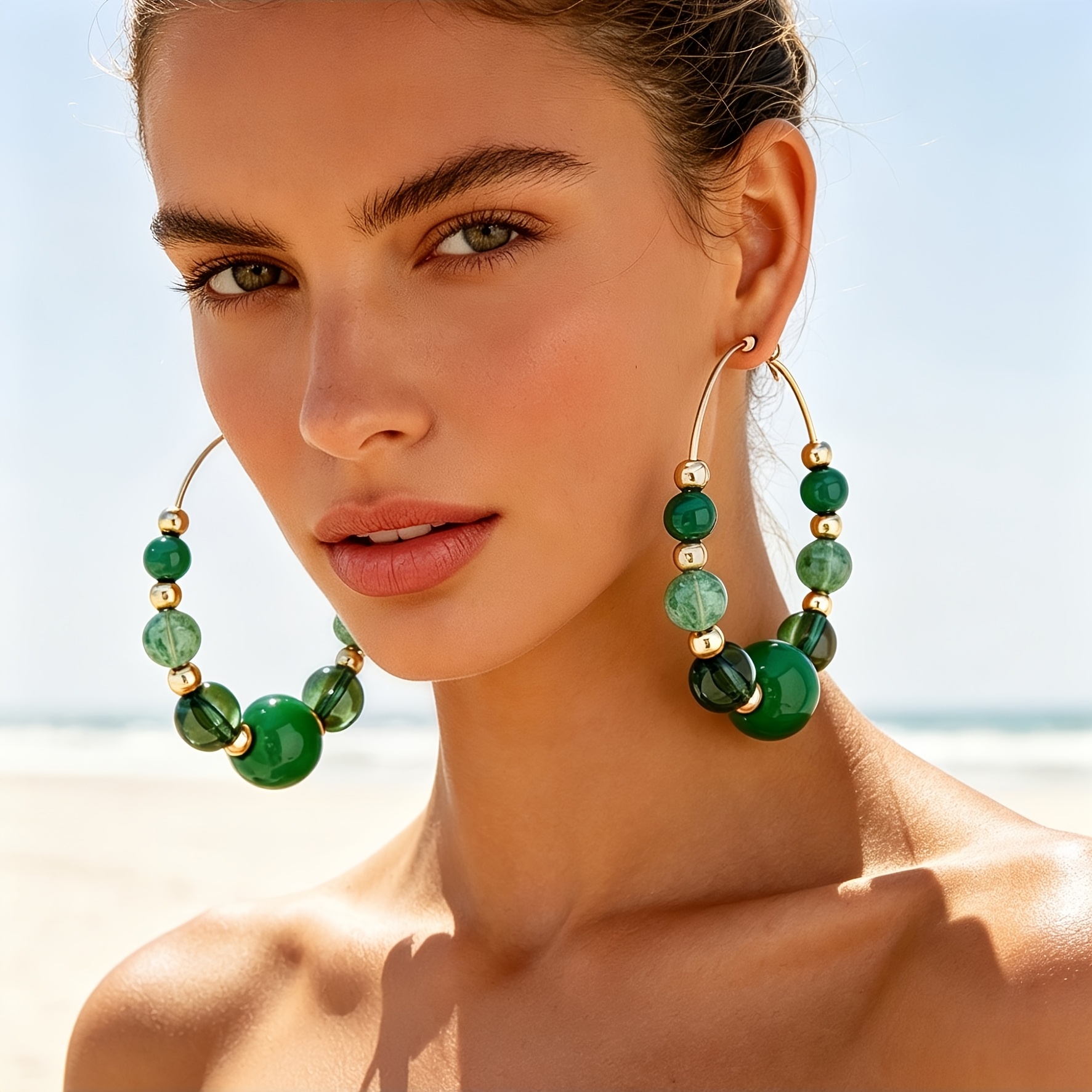 Women's Bohemian Large Round Bead Tassel Hoop Earrings
