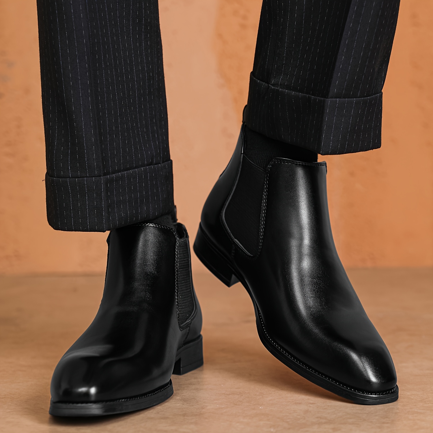 Men'S Chelsea Boots - Low Top Dress Shoes with Square Toe for Business, Stretch Ankle Boots, Ideal for Daily And Wedding Events
