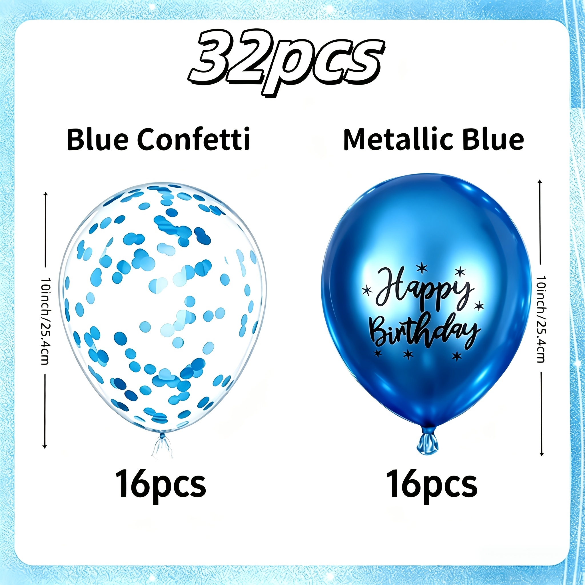 TEMU 32 Golden/blue/silvery Birthday Party Balloons, Containing Glitter Balloons With The Words' Happy Birthday 'printed On Them. Suitable For