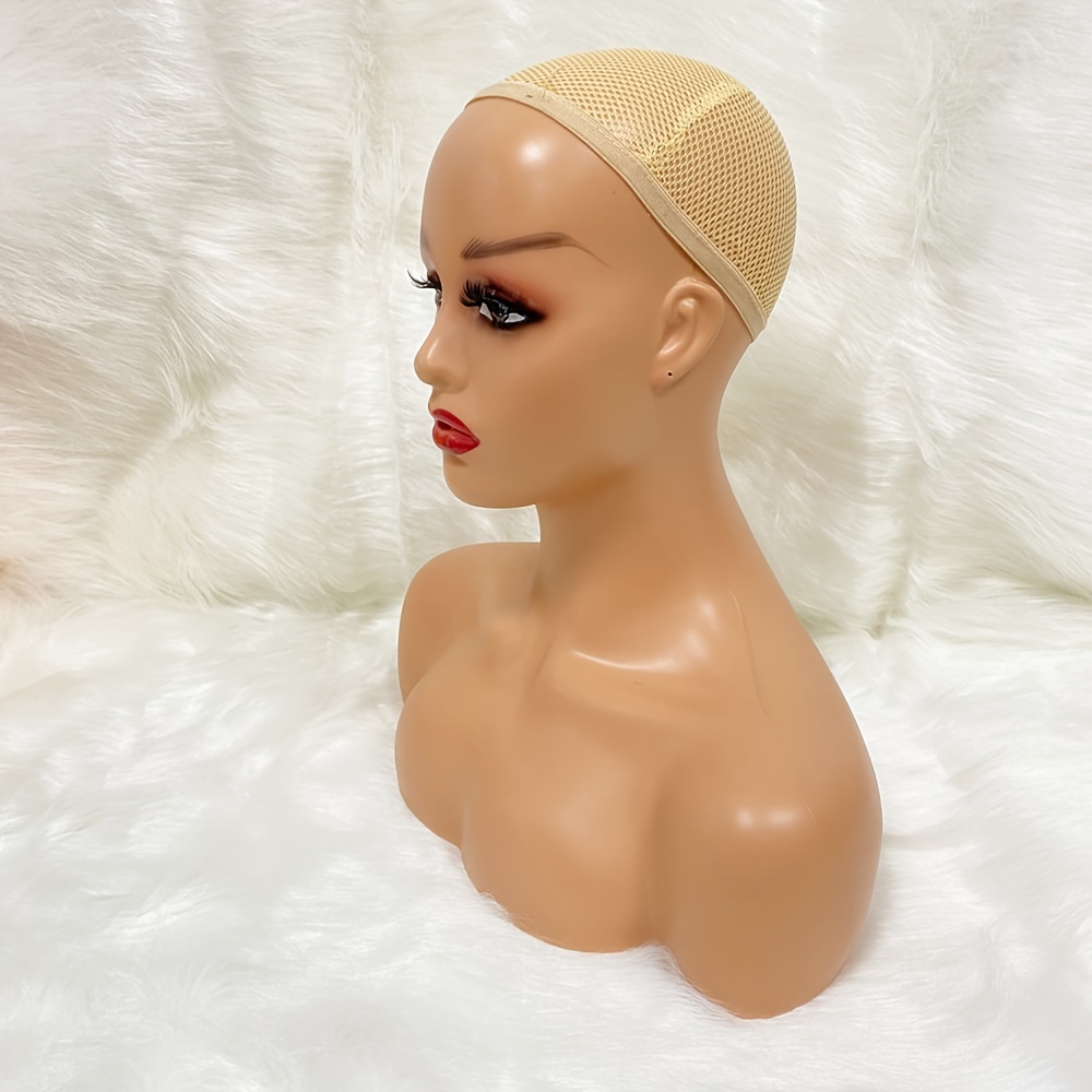 female mannequin bust with shoulders for wigs hats glasses and beauty accessories display realistic torso model with pierced ears and eye makeup