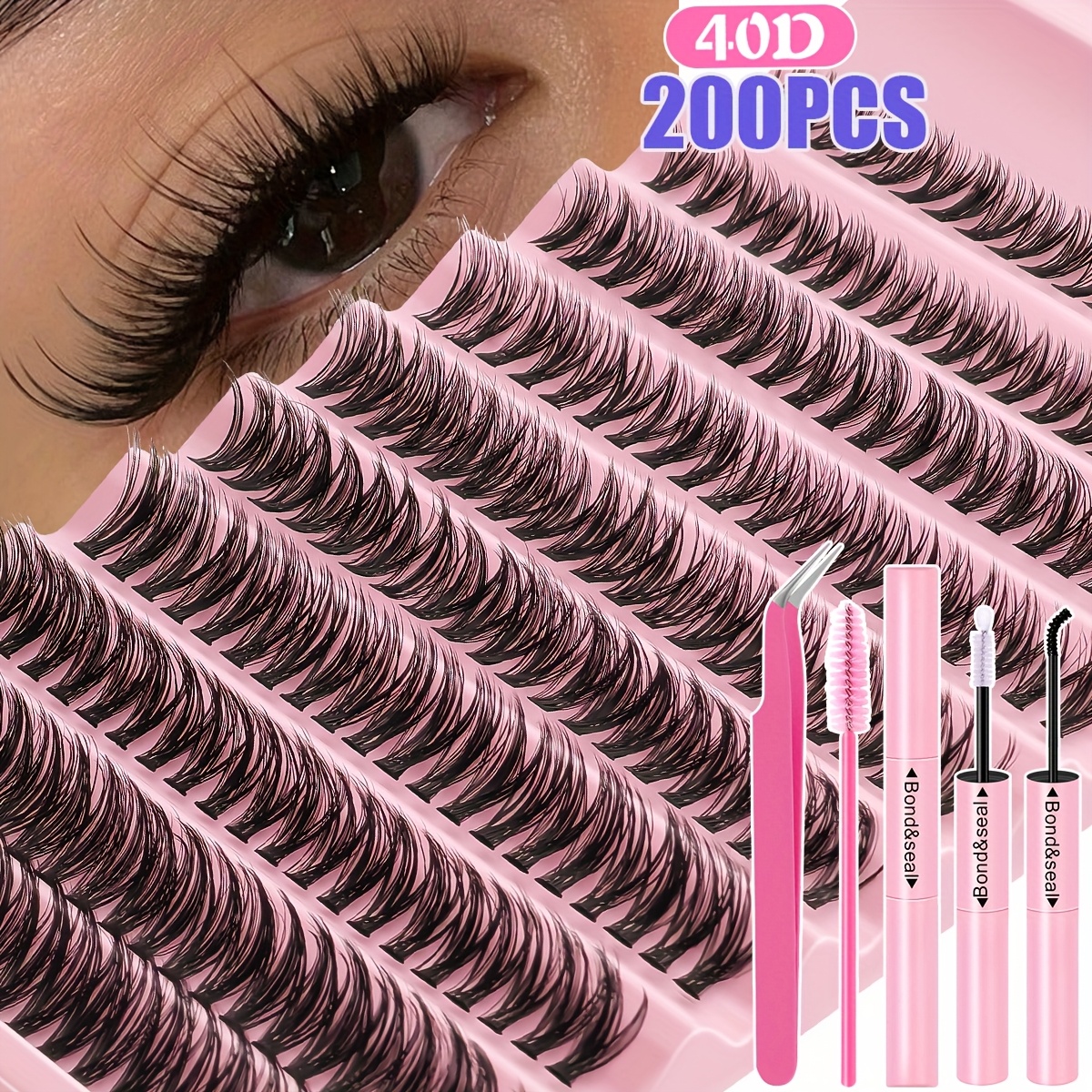 Image of 200/720pcs Lash Extension Kit Eyelash Extension Kit With Lash And Seal Lash Tweezers Clusters Lash Extensions Kit Wispy Individual Lashes D Lash Extension (30d 40d Mixed, 9-16mm) Exquisite Gift Set