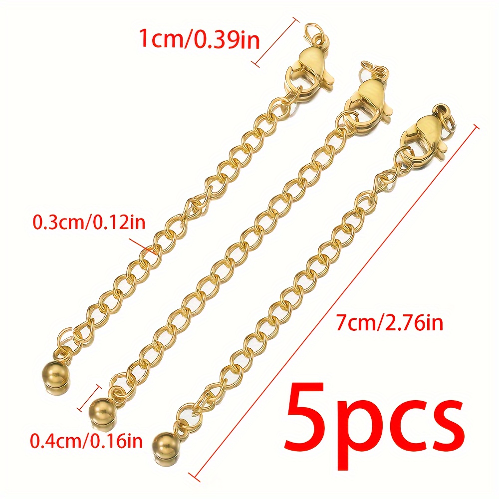Image of 5pcs Stainless Steel Extension Chain With Ball Bead Pendant With Lobster Clasp Tail Chain For Bracelet Necklace Jewelry Making