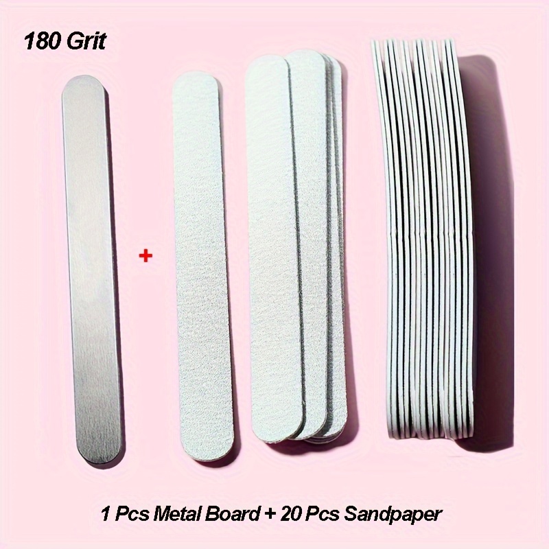 Image of 21pcs Professional Grey Sandpaper Nail File Strip With Stainless Steel Sheet Removable Straight Nails Polishing Manicure //salon