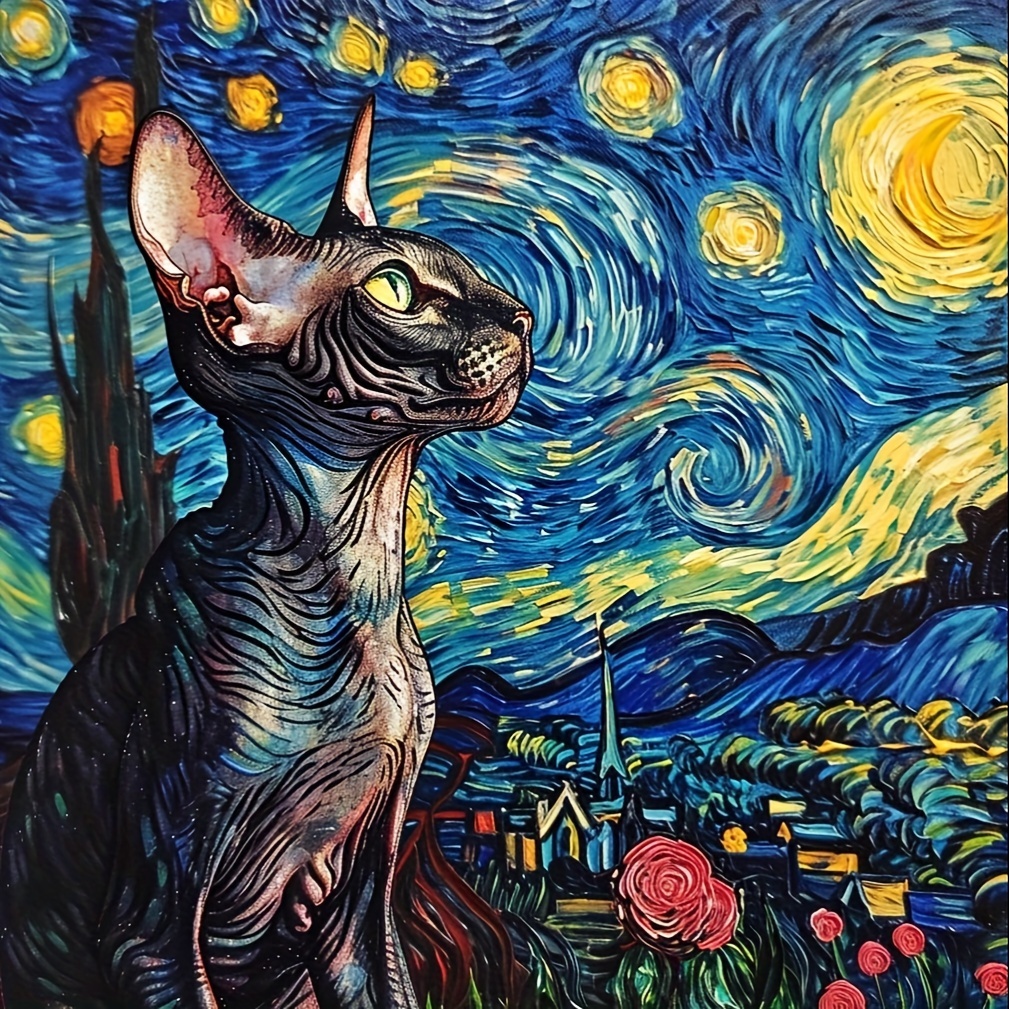 

1pc Large Size 40x40cm/15.7x15.7inches Without Frame Diy 5d Diamond Art Painting Stars And Cat, Full Rhinestone Painting, Diamond Art Embroidery Kits, Handmade Home Room Office Wall Decor