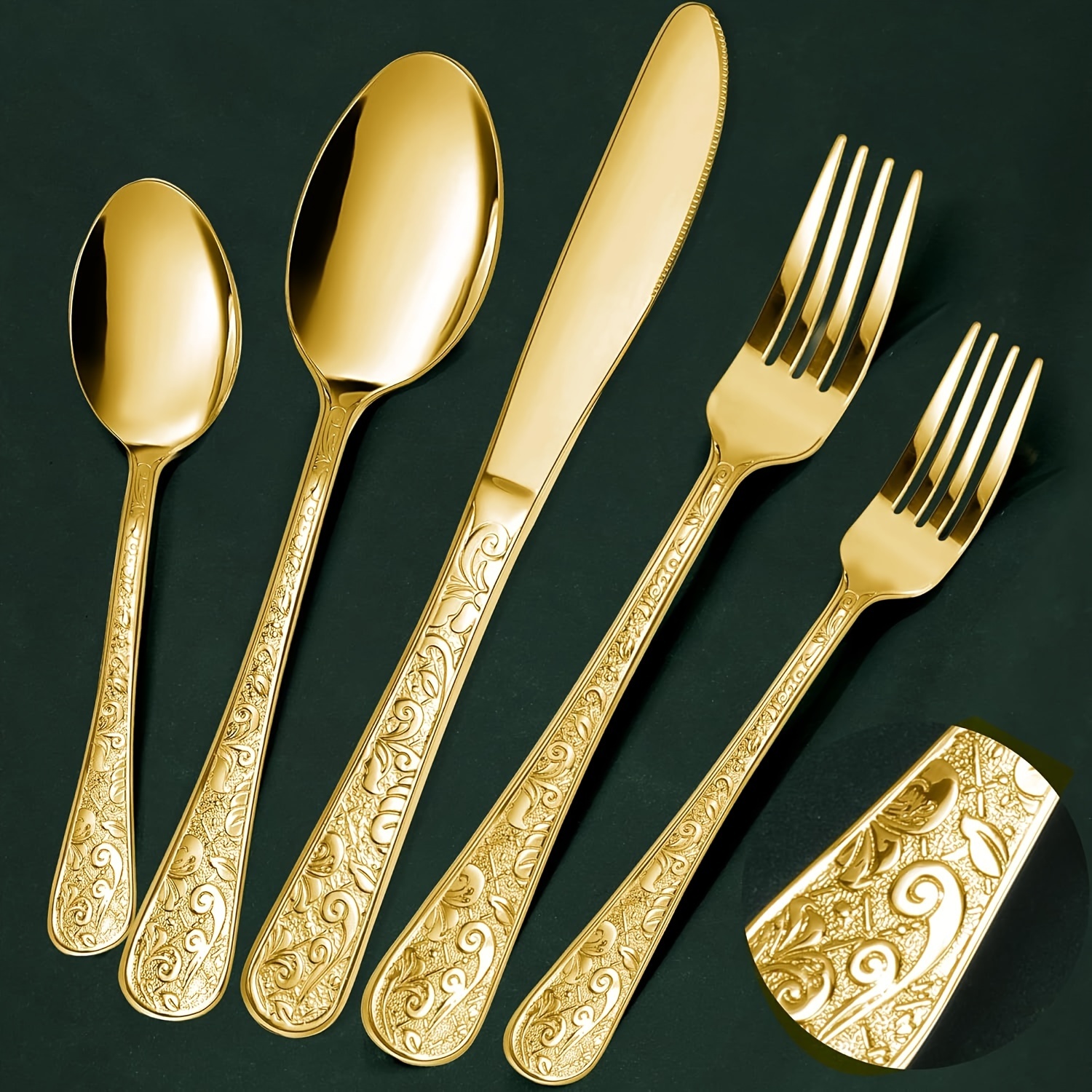 

40 Piece Vintage Gold Flatware Set For 8 Pieces, Stainless Steel Flatware Set With Knife/fork/spoon, Home And Kitchen Flatware Set, Dishwasher Safe, Gold