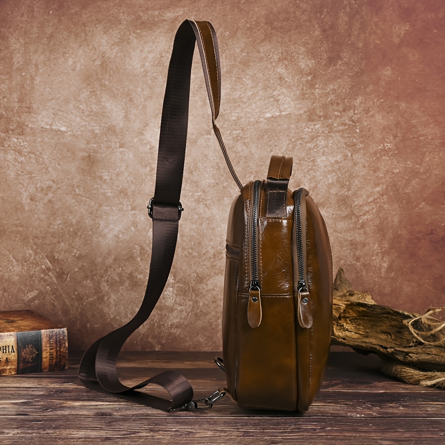 Men's Genuine Leather Chest Bag, First Layer Cowhide Design