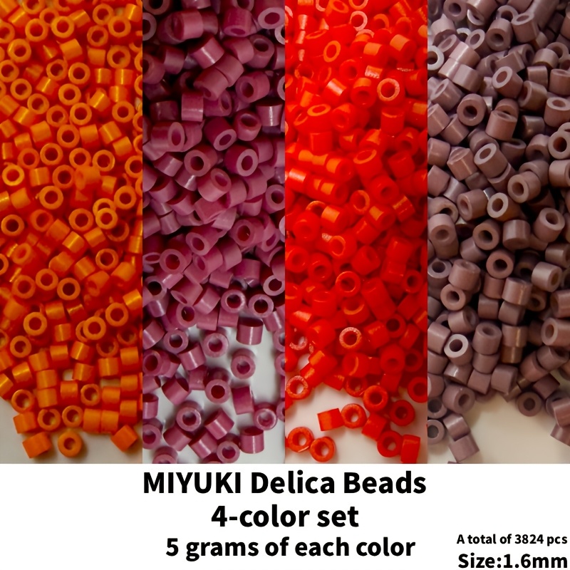TEMU Red , Delica Beads, 4-color Set, Total 3824pcs, 956pcs Per Color, Glass Material, Size: 1.6mm/0.063pcs, 5g/0.176oz Per Pack, 4 Packs In Total,