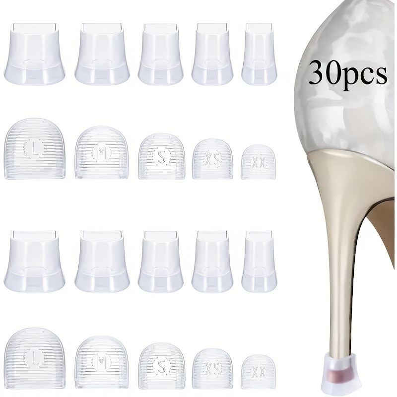 E-shop 30 Stück Transparente Anti-Rutsch Leise High Heel Schutz für Damen - 5 Größen (XS-5) Robuster Kunststoff Schutz, Geeignet für Hochzeiten,