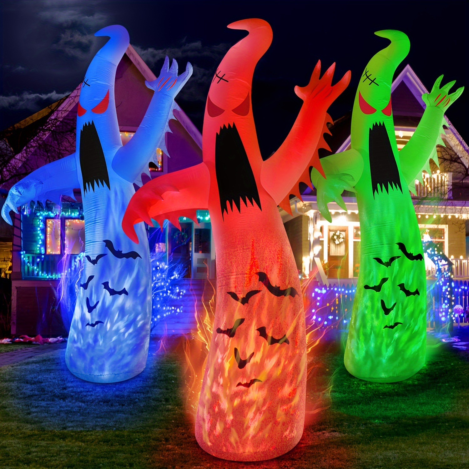 

2024 Upgraded 12ft/3.6m Halloween Inflatables With 3 Colors Flame Rotating Light, Halloween Decorations Outdoor Blow Up Built-in Led Lights Halloween Inflatable Decor For Yard Garden Lawn Home