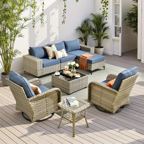 8pcs 5pcs outdoor patio furniture set with swivel rocking chairs 5pcs all weather wicker sectional sets pe rattan outside modular l shaped couch group with cushions high density foam arm armless seat table ottoman
