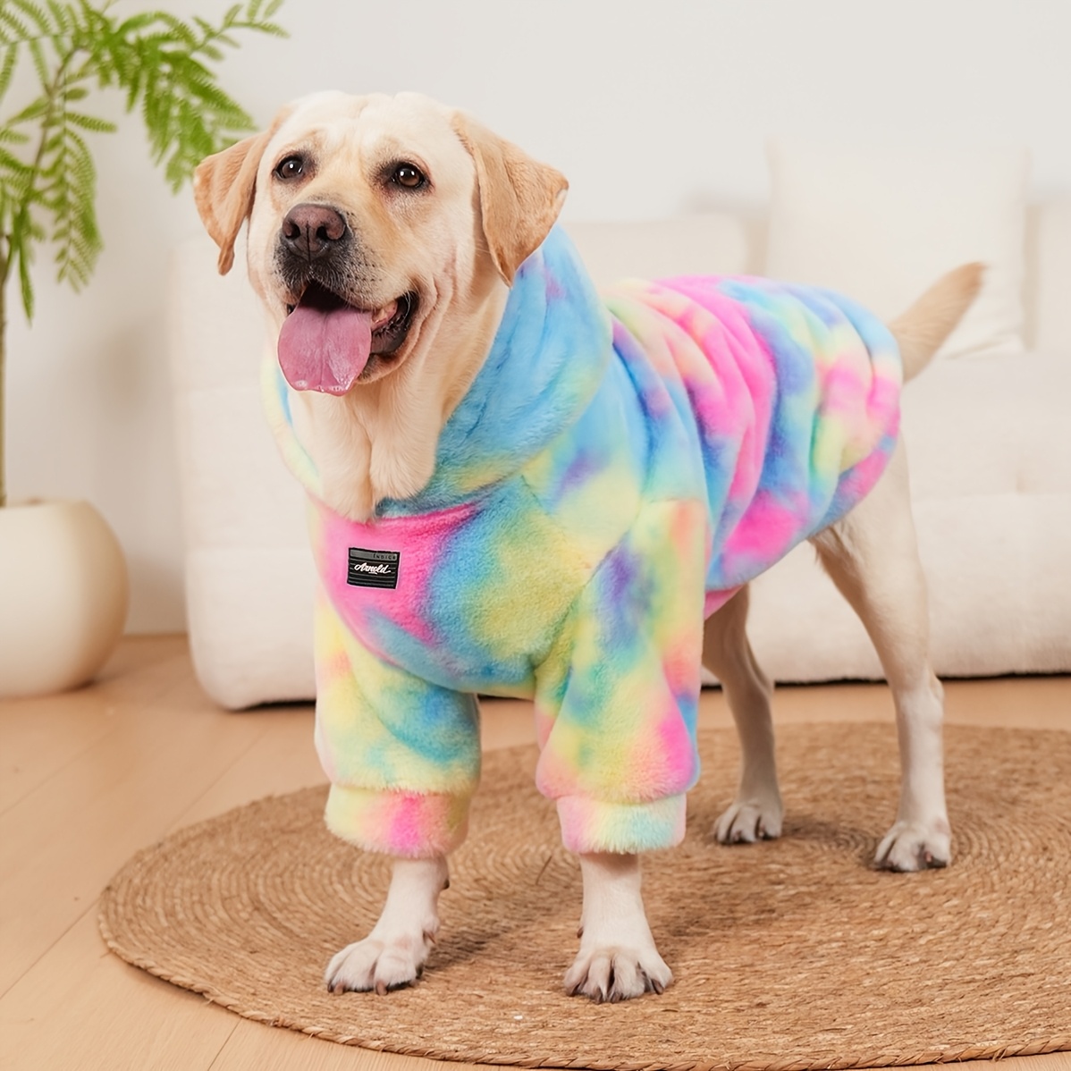 

1pc Plush Tie-dye Dog Sweatshirt - Cozy Polyester Pullover Pet Hoodie For Medium, Large, And Extra Large Breeds - Hand Wash Only, Winter Wear