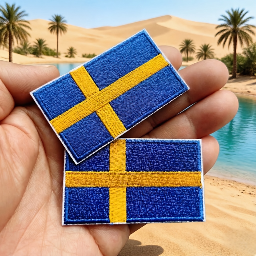 TEMU Set Of 2 Embroidered Patches Featuring Flag, Suitable For Ironing Or Sewing Sportswear, Clothing, Hats, Shoes, Bags, And Other Projects